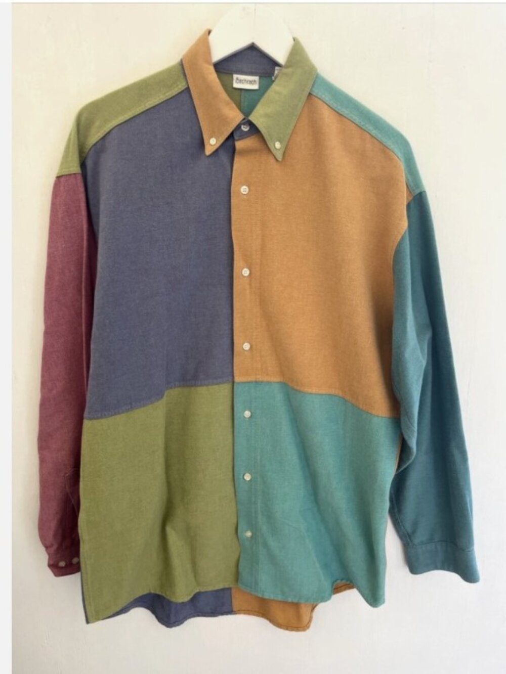 BACHRACH Mens Vintage Woven Cotton Colorblock Button Down Shirt Size Medium